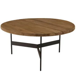 Table de salon ronde pin recyclé et métal 70 cm CRACOVIE
