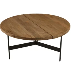 Table de salon ronde pin recyclé et métal 70 cm CRACOVIE