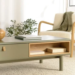 Table de salon 2 tiroirs bois vert nature GUILIN