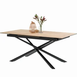 Table en céramique extensible aspect bois pied mikado 180-240 cm LOMBARDIE