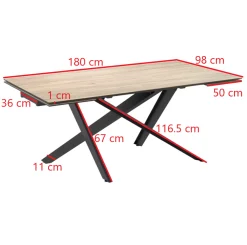 Table en céramique extensible aspect bois pied croisé 180-280 cm LOMBARDIE