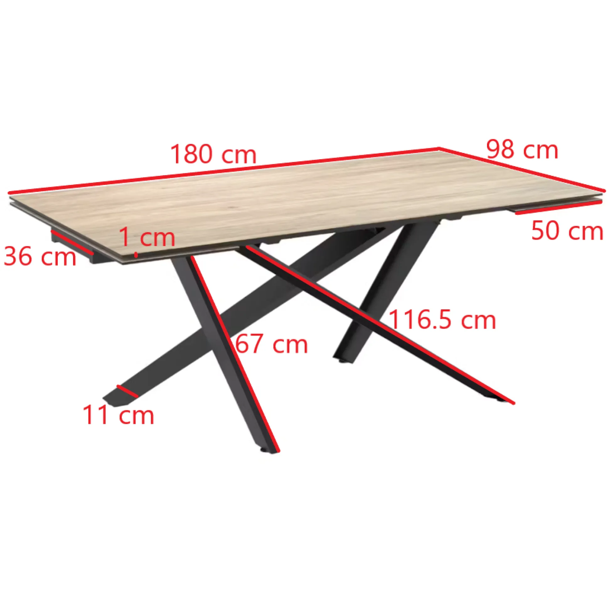 Table en céramique extensible aspect bois pied croisé 180-280 cm LOMBARDIE