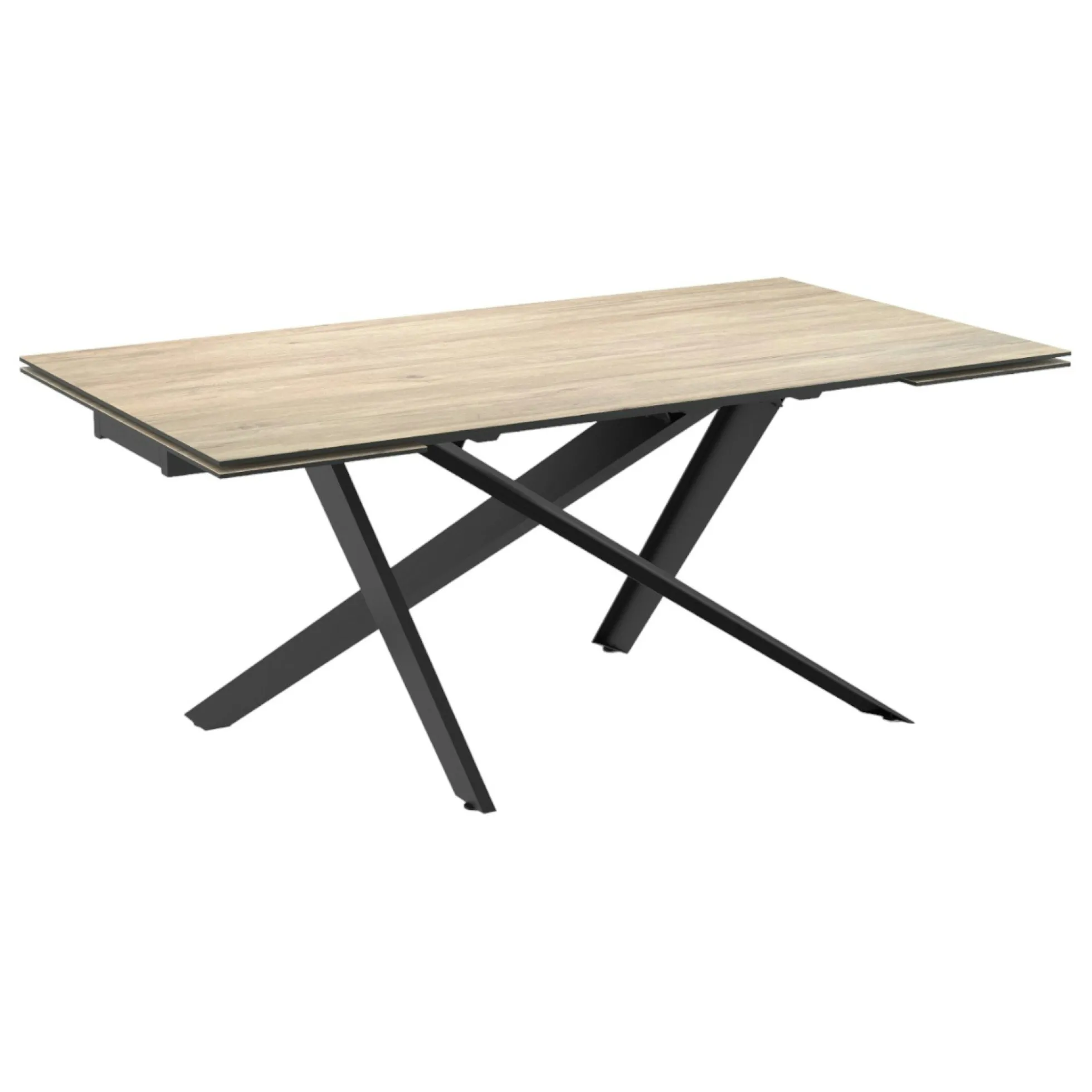 Table en céramique extensible aspect bois pied croisé 180-280 cm LOMBARDIE