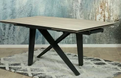 Table en céramique extensible aspect bois pied croisé 180-280 cm LOMBARDIE