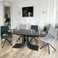 Table en verre ondulé noir extensible 180-260 cm LIGURIE