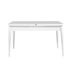 Table extensible blanche, rangement intégré 130-165 cm ORINA