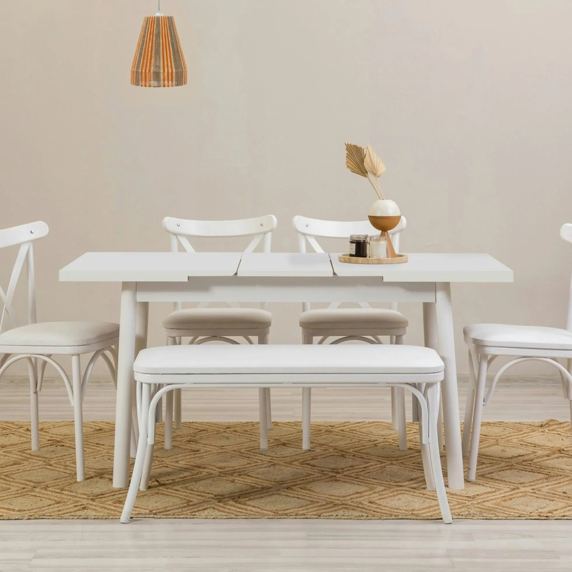 Table extensible blanche, rangement intégré 130-165 cm ORINA