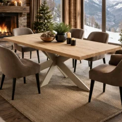 Table extensible bois blanc bords droits pied grège fin 200 cm PALERME