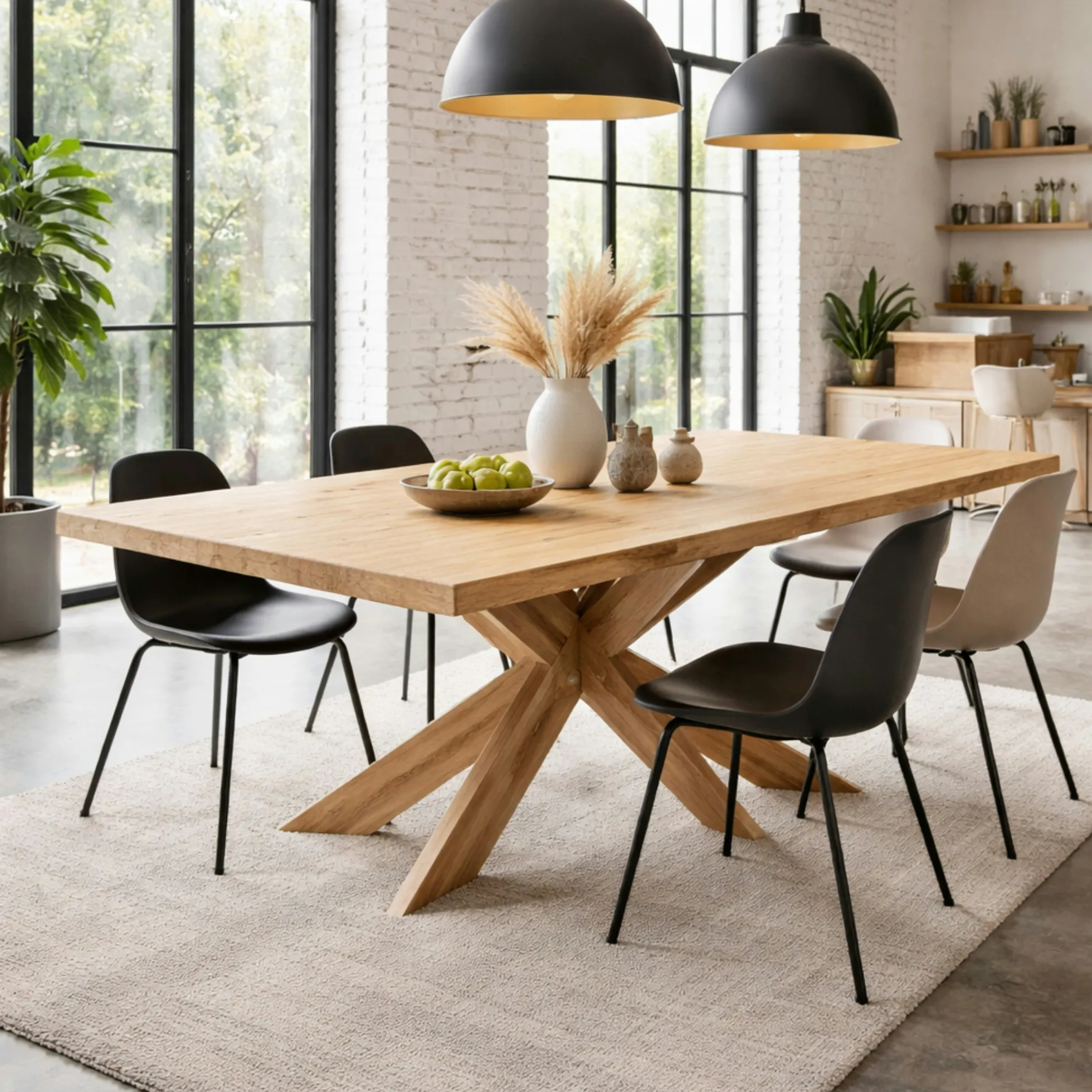 Table extensible bois blanc bords droits pied bois 240 cm PALERME