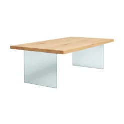 Table extensible bois blanc bords droits pieds verre 200 cm PALERME
