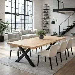 Table extensible bois blanc bords droits pieds en X 200 cm PALERME