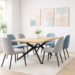 Table extensible bois blanc bords droits pied graphique 180 cm PALERME