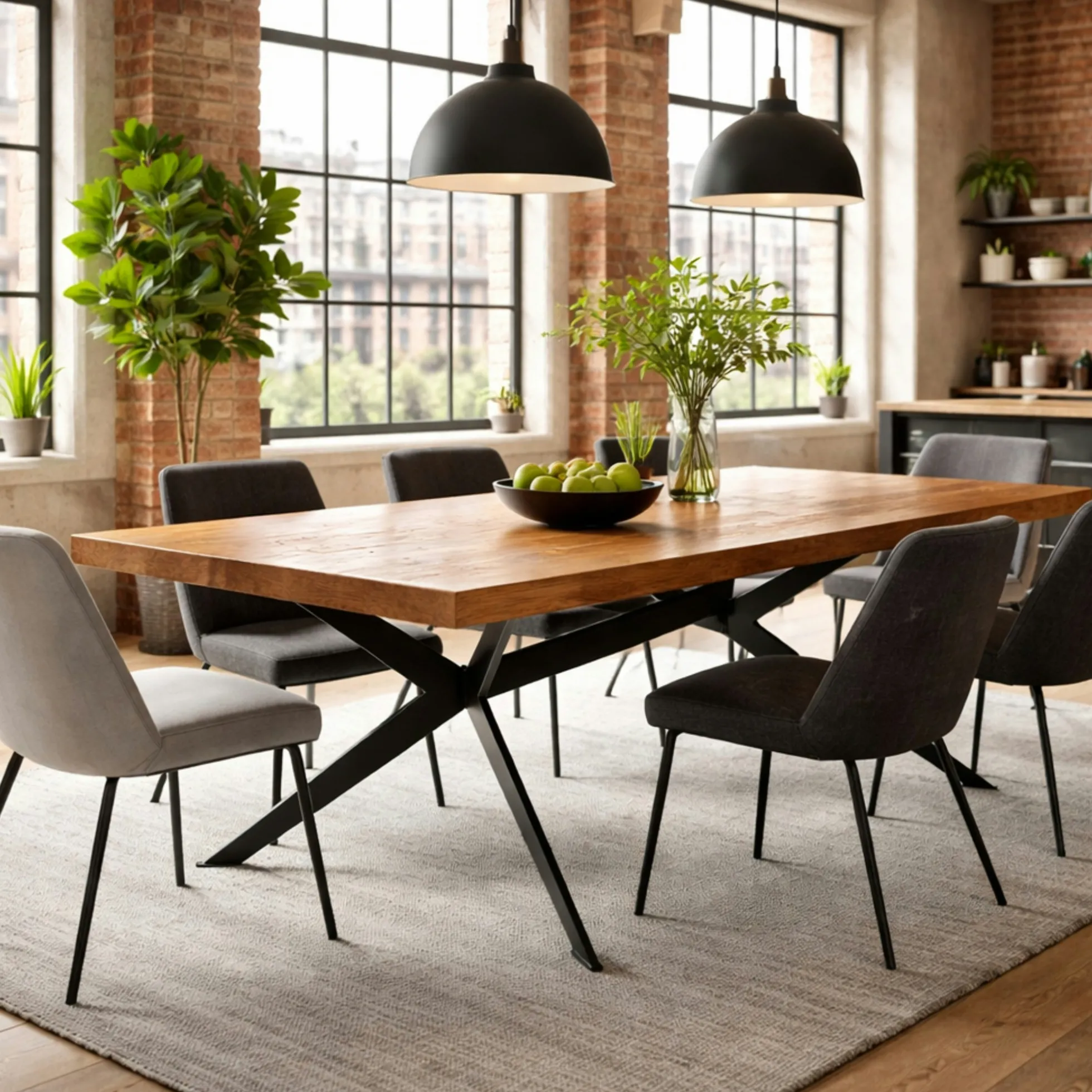 Table extensible bois brun bords droits pied graphique 180 cm PALERME