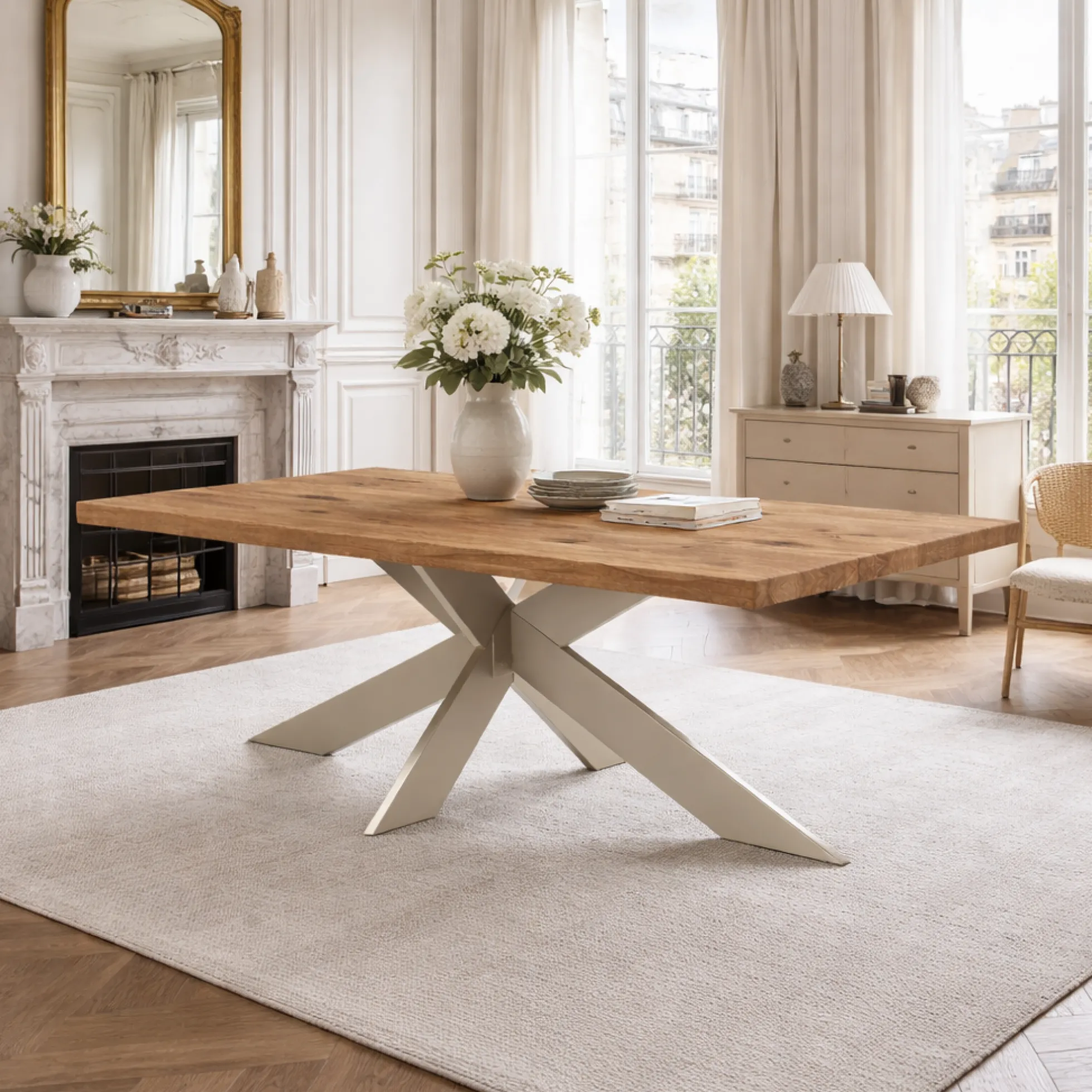 Table extensible bois brun bords droits pied grège fin 200 cm PALERME