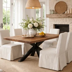 Table extensible bois brun bords droits pied noir 200 cm PALERME