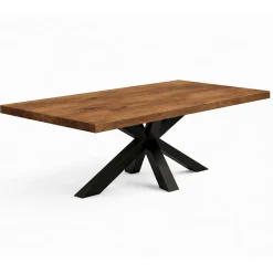 Table extensible bois brun bords droits pied noir 180 cm PALERME