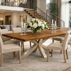 Table extensible bois brun bords droits pied grège 180 cm PALERME
