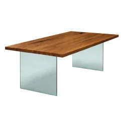 Table extensible bois brun bords droits pieds verre 180 cm PALERME