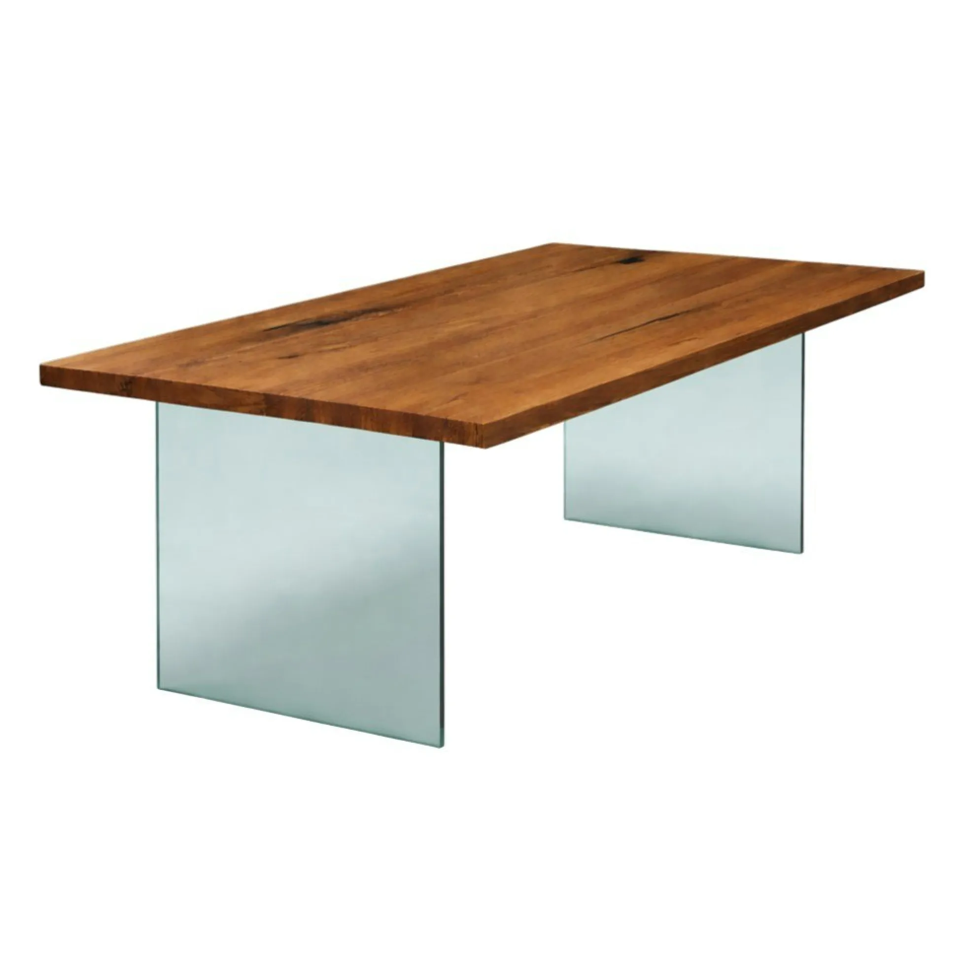 Table extensible bois brun bords droits pieds verre 180 cm PALERME