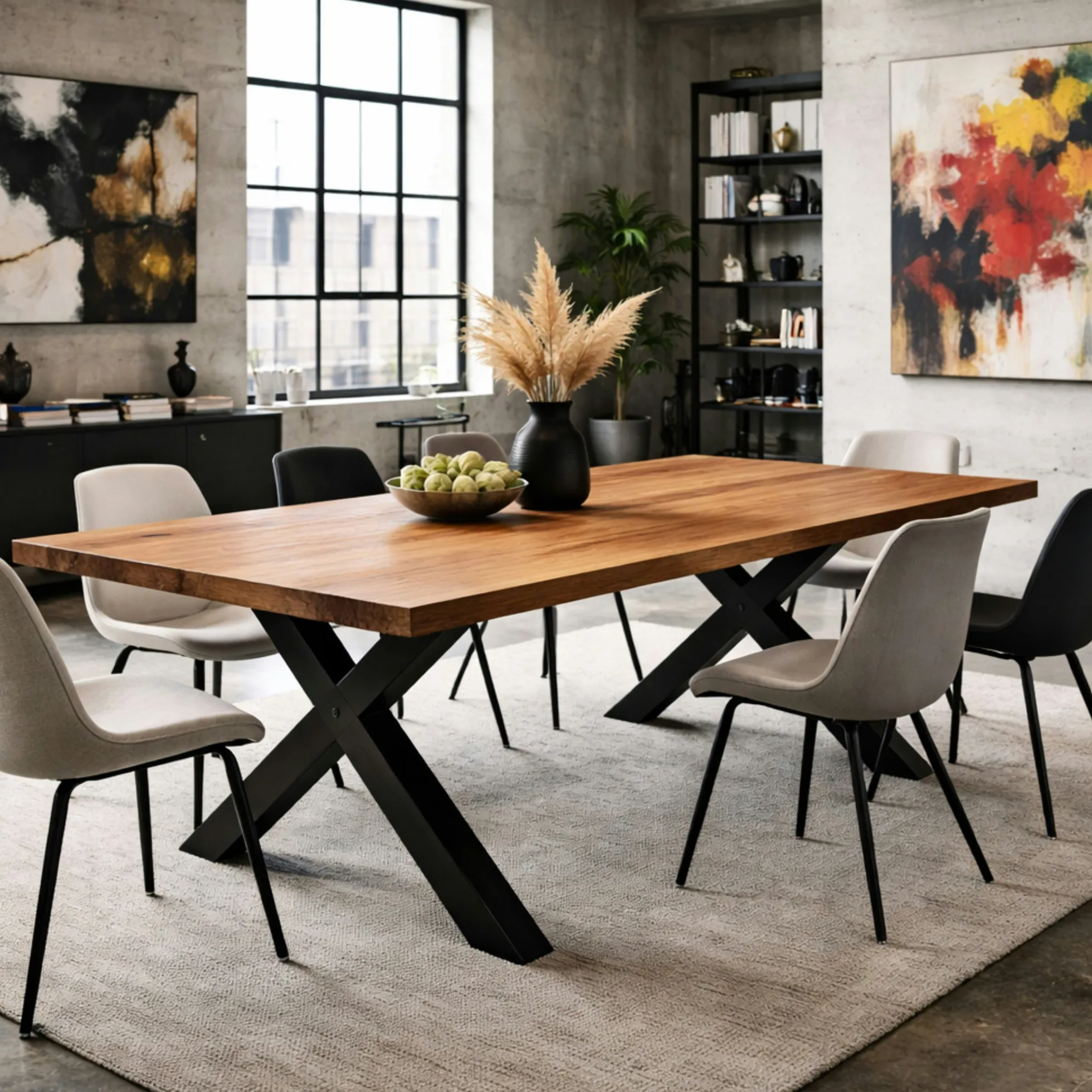 Table extensible bois brun bords droits pieds en X 180 cm PALERME