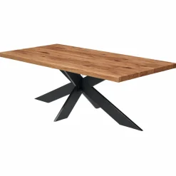 Table extensible bois brun bords droits pied noir fin 220 cm PALERME
