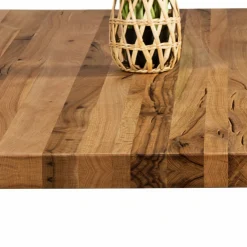 Table extensible bois brun bords droits pieds verre 200 cm PALERME