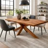 Table extensible bois brun bords droits pied bois 220 cm PALERME