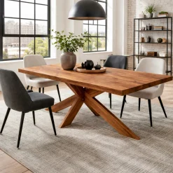 Table extensible bois brun bords droits pied bois 220 cm PALERME