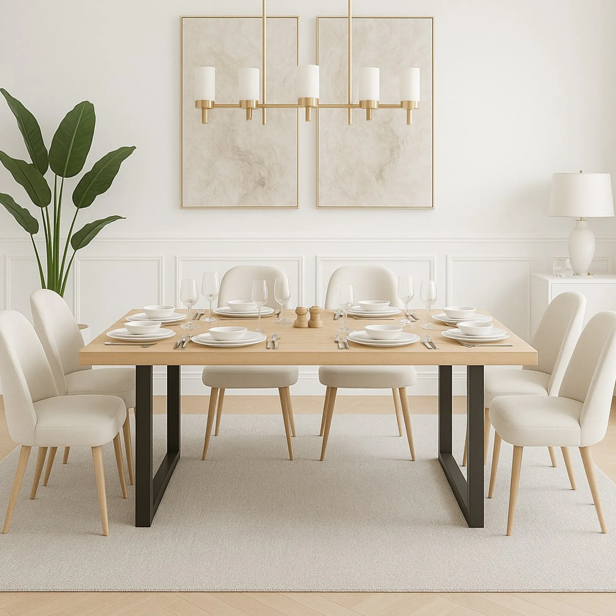 Table extensible bois de chêne blanc pieds en U 200 cm PALERME