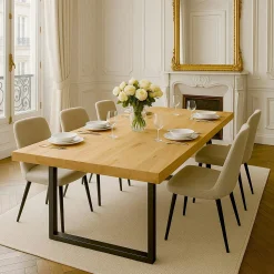 Table extensible bois de chêne huilé pieds en U 200 cm PALERME
