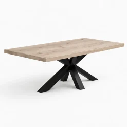 Table extensible bois grisé bords droits pied noir 180 cm PALERME