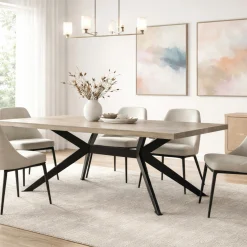 Table extensible bois grisé bords droits pied graphique 220 cm PALERME