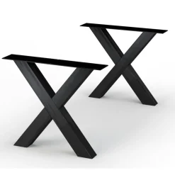 Table extensible bois grisé bords droits pieds en X 180 cm PALERME