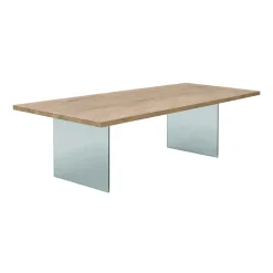 Table extensible bois grisé bords droits pieds verre 200 cm PALERME