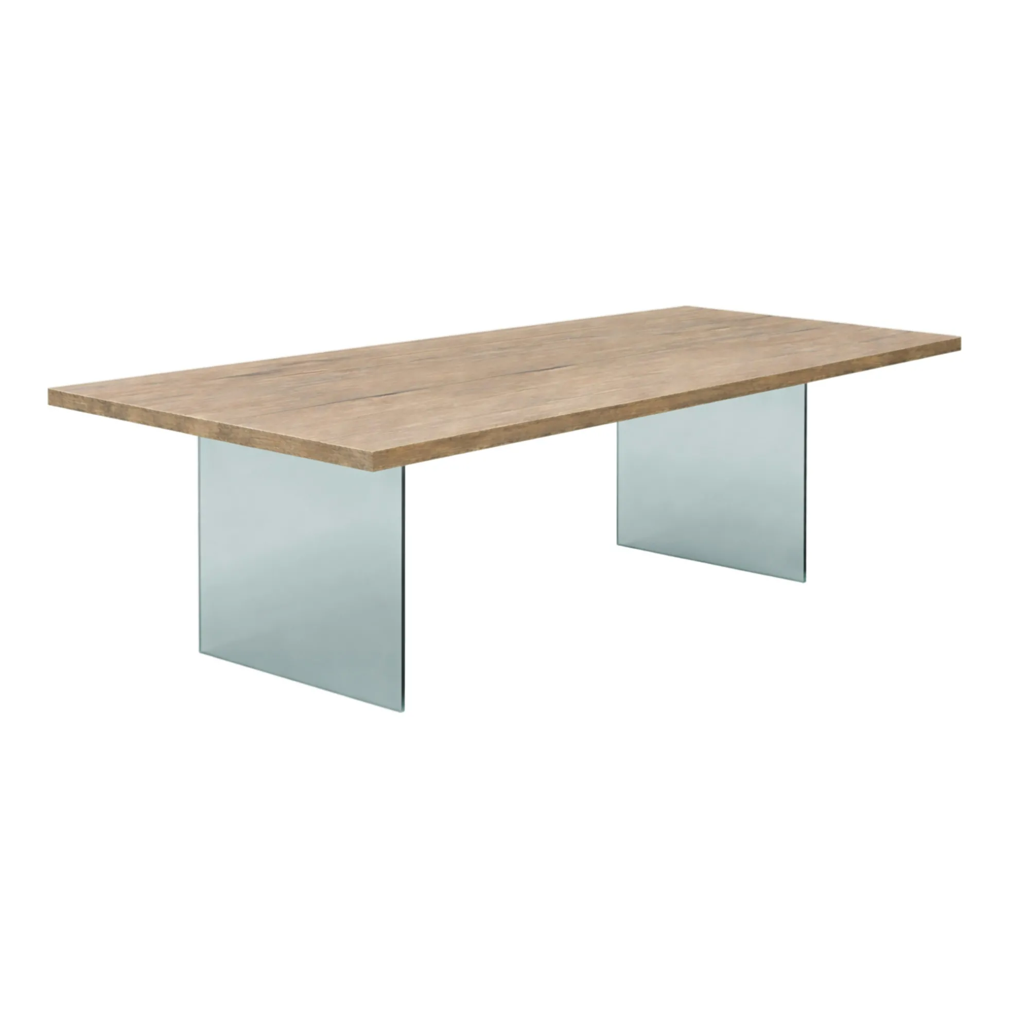 Table extensible bois grisé bords droits pieds verre 200 cm PALERME