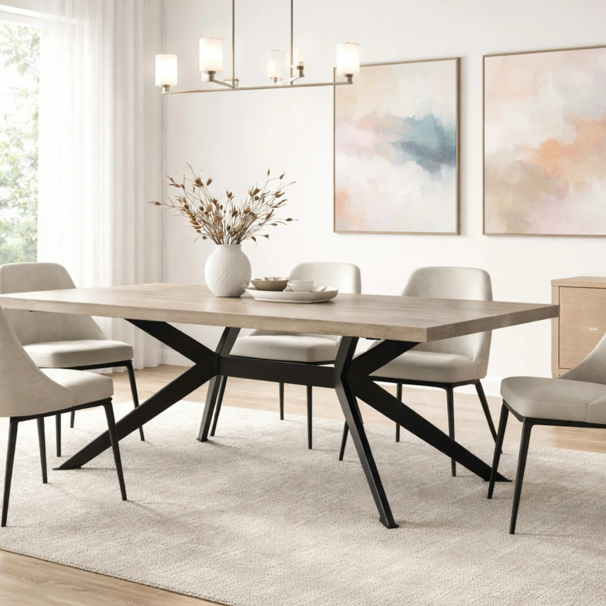 Table extensible bois grisé bords droits pied graphique 240 cm PALERME