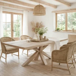 Table extensible bois grisé bords droits pied grège 240 cm PALERME