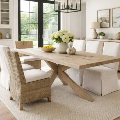 Table extensible bois grisé bords droits pied bois 220 cm PALERME