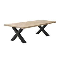 Table extensible bois grisé bords droits pieds en X 240 cm PALERME