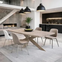 Table extensible bois grisé bords droits pied grège fin 220 cm PALERME