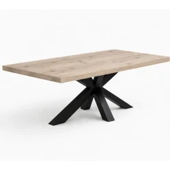 Table extensible bois grisé bords droits pied noir 200 cm PALERME