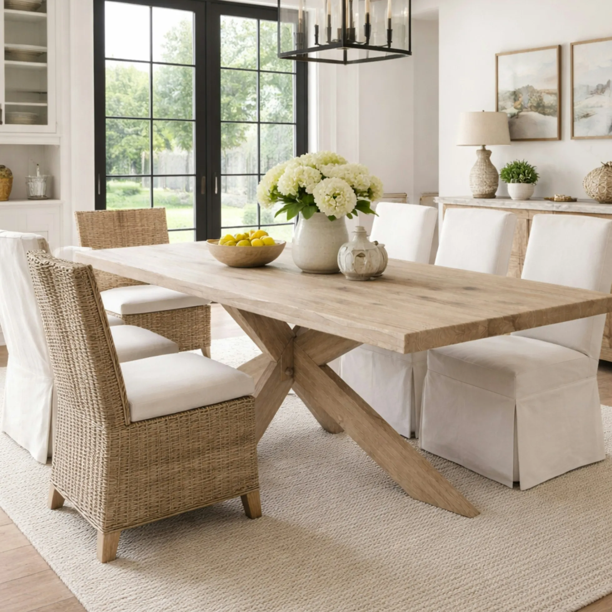 Table extensible bois grisé bords droits pied bois 240 cm PALERME