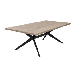 Table extensible bois grisé bords droits pied graphique 200 cm PALERME