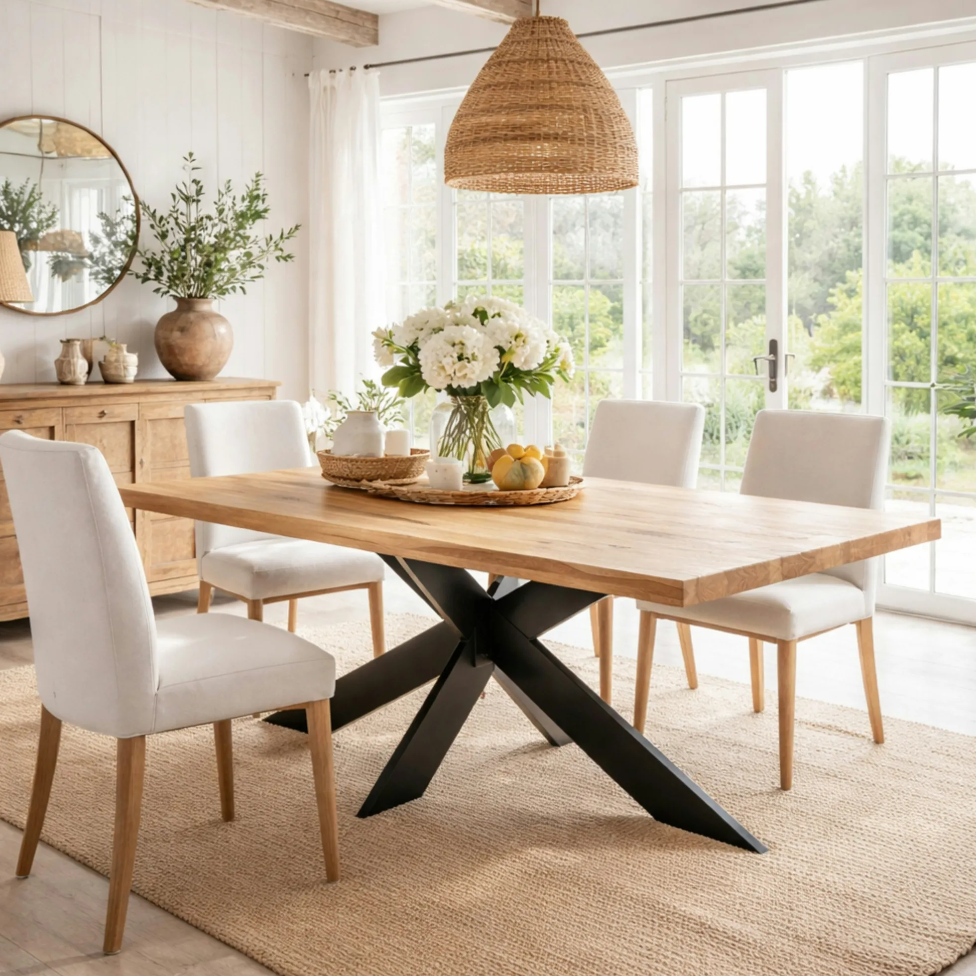 Table extensible bois huilé bords droits pied noir fin 240 cm PALERME