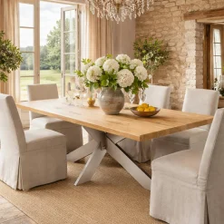 Table extensible bois huilé bords droits pied grège fin 220 cm PALERME
