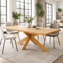 Table extensible bois huilé bords droits pied bois 200 cm PALERME