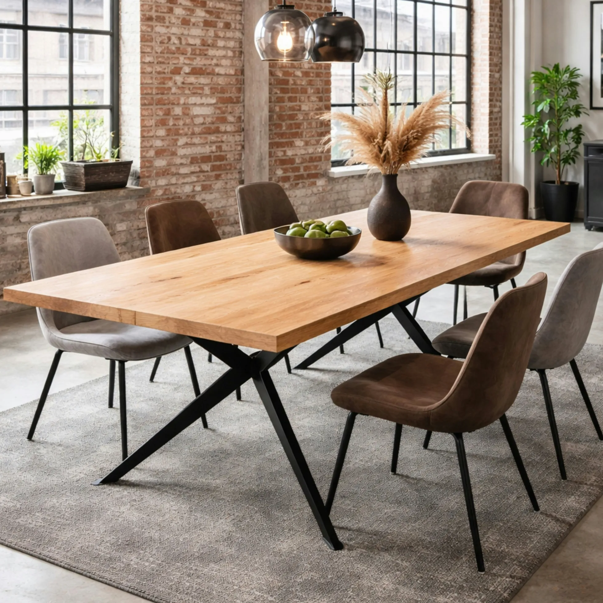 Table extensible bois huilé bords droits pied graphique 200 cm PALERME