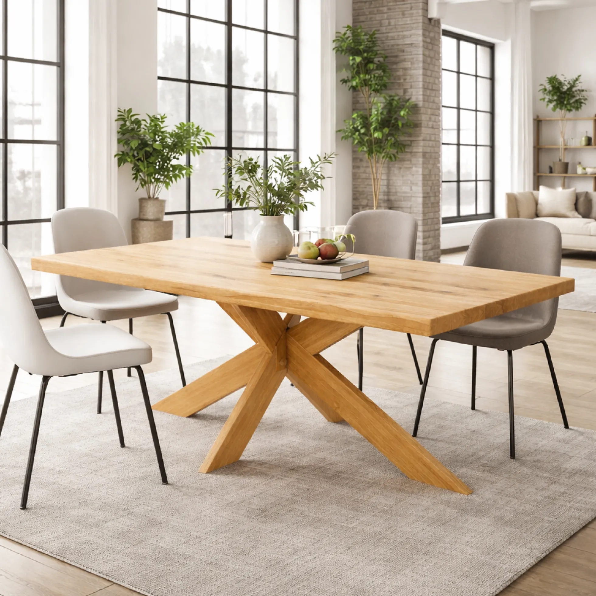 Table extensible bois huilé bords droits pied bois 240 cm PALERME