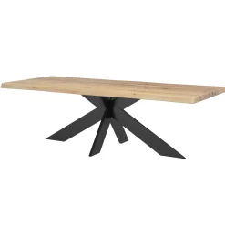 Table extensible chêne blanc bords naturels pied noir fin 220 cm PALERME