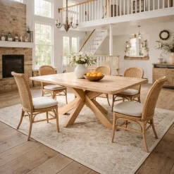Table extensible chêne blanc bords biseautés pied bois 240 cm PALERME
